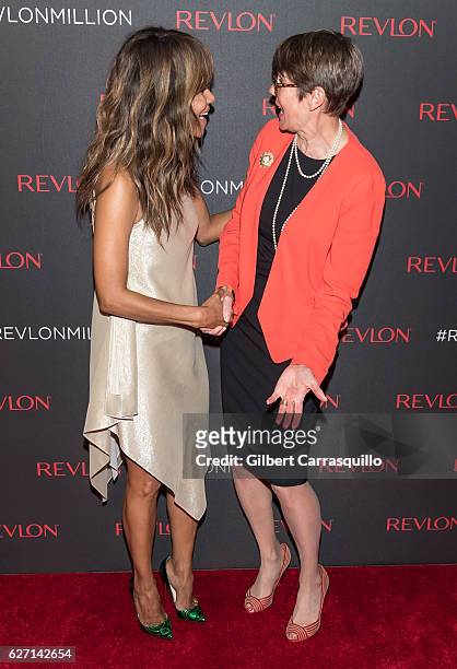Actress and Revlon brand ambassador Halle Berry and Chief Executive Officer and Director of Scientific Affairs Cancer Research Institute Dr. Jill...