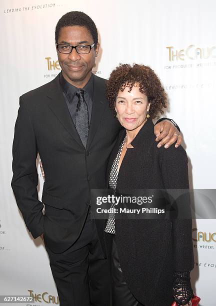 Producer Stephanie Allain and Stephen Bray arrive at Caucus for Producers, Writers and Directors' 34th Annual Caucus Awards Dinner at Skirball...