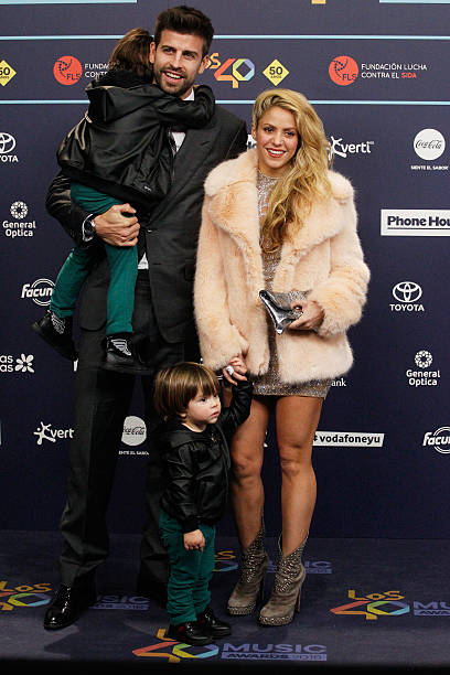 Gerard Pique and Shakira with their sons Milan Pique and Sasha Pique attend the gala of Los 40 Music Awards 2016 on December 1, 2016 in Barcelona,...