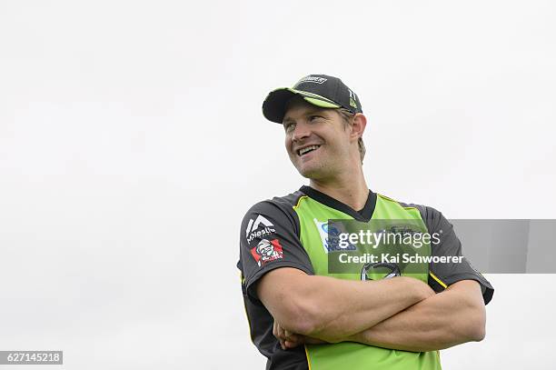 Shane Watson of the Thunder looks on prior to the T20 practice match between Canterbury Kings and Sydney Thunder at Hagley Oval on December 2, 2016...