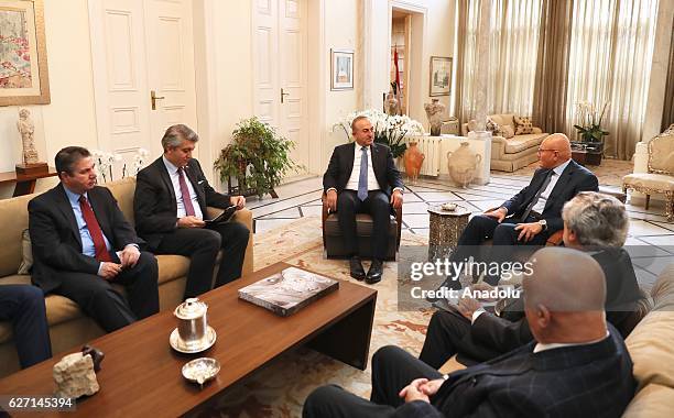 Lebanese Prime Minister Tammam Salam and Turkish Foreign Minister Mevlut Cavusoglu are seen during their meeting in Beirut, Lebanon on December 02,...