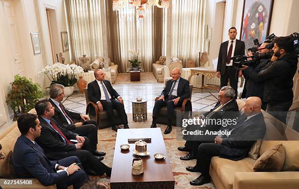 Lebanese Prime Minister Tammam Salam and Turkish Foreign Minister Mevlut Cavusoglu are seen during their meeting in Beirut, Lebanon on December 02,...