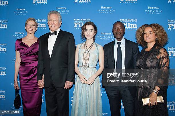 Annette Bening, Warren Beatty, Lily Collins, Don Cheadle and Bridgid Coulter arrive at the Santa Barbara International Film Festival honors Warren...