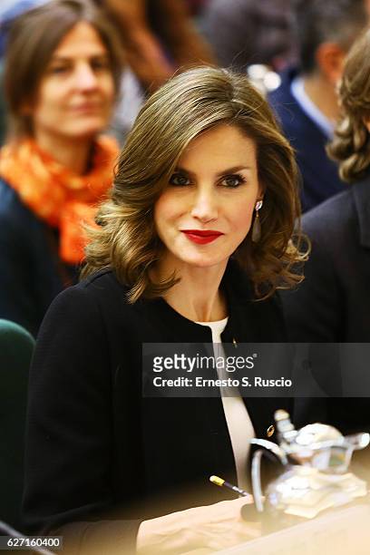 Queen Letizia of Spain attends the International Symposium: Sustainable Food Systems In Favor Of Healthy Diets And The Improvements O Nutrition at...