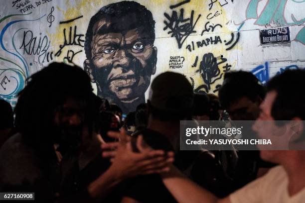 Portrait of Zumbi das Palmares, the Afro-Brazilian slaves resistance leader killed in 1695, painted on a wall at Pedra do Sal, considered the...