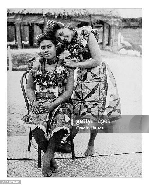 antique photograph of samoan girls - world's columbian exposition,chicago-1893 - chicago black and white stock illustrations