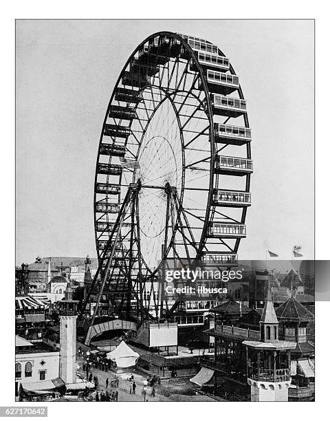 antike fotografie des riesenrades -world es columbian exposition,chicago-1893 - ferris wheel stock-grafiken, -clipart, -cartoons und -symbole