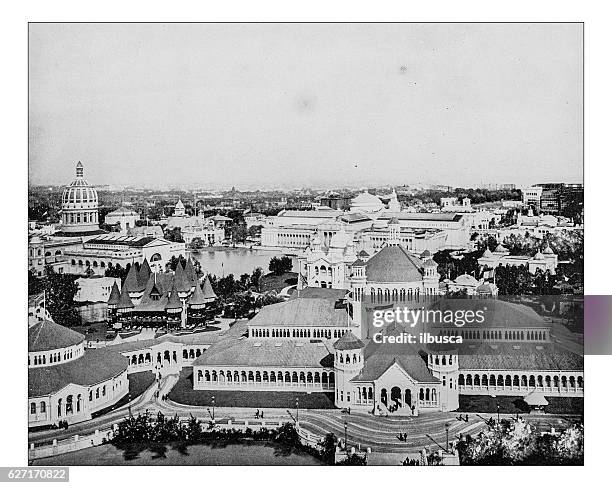 antique photograph of panorama of world's columbian exposition, chicago 1893 - 1893 stock illustrations