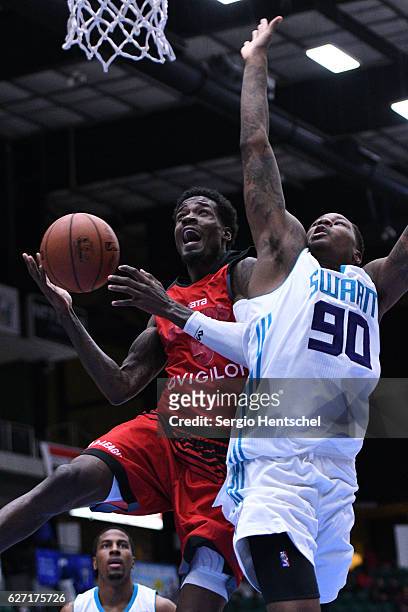 Manny Harris of the Texas Legends drives to the basket against the Greensboro Swarm at The Dr Pepper Arena on December 01, 2016 in Frisco, Texas....