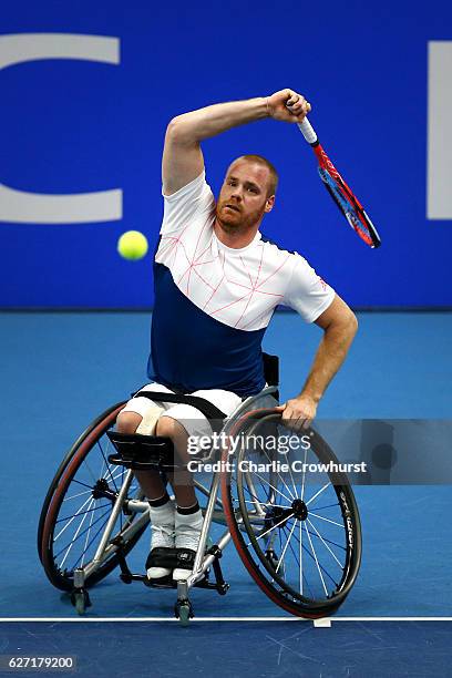 Maikel Scheffers of Holland in action during his round robin mens singles match against Gordon Reid of Great Britain on Day 2 of the NEC Wheelchair...