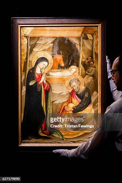 Magnificent gold-ground painting of the Nativity by Bicci di Lorenzo, one of the most important painters of early 15th-century Florence featured in...