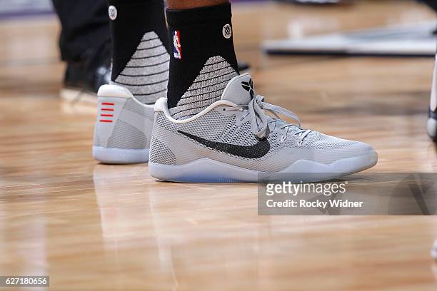 The shoes belonging to Arron Afflalo of the Sacramento Kings in a game against the Oklahoma City Thunder on November 23, 2016 at Golden 1 Center in...