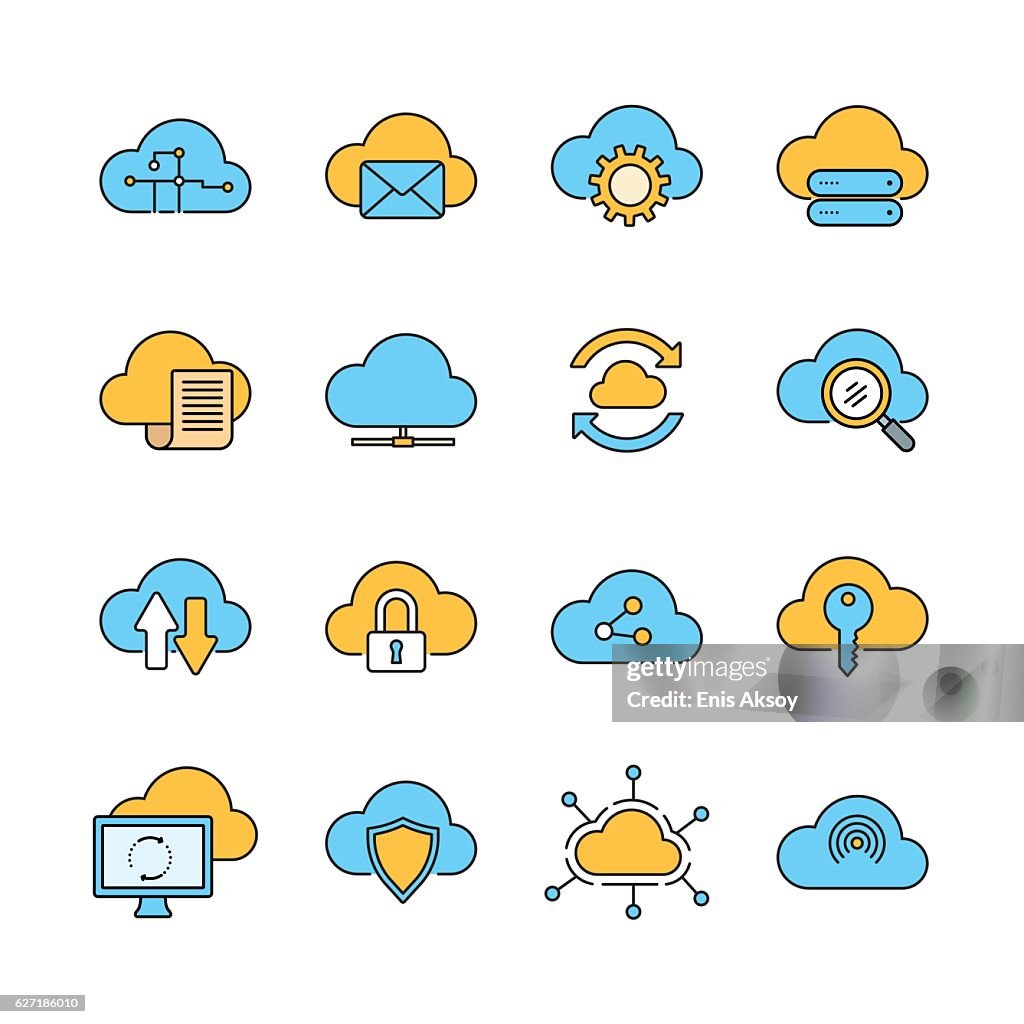 Cloud computing line icon set