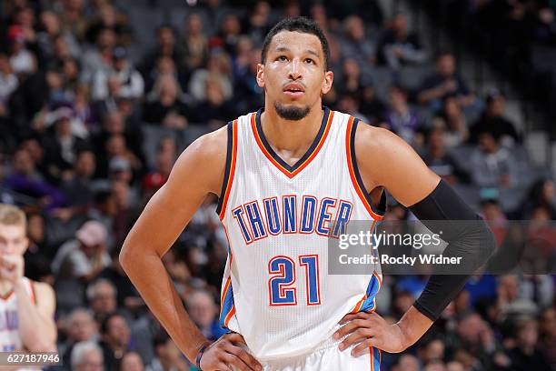 Andre Roberson of the Oklahoma City Thunder looks on during the game against the Sacramento Kings on November 23, 2016 at Golden 1 Center in...