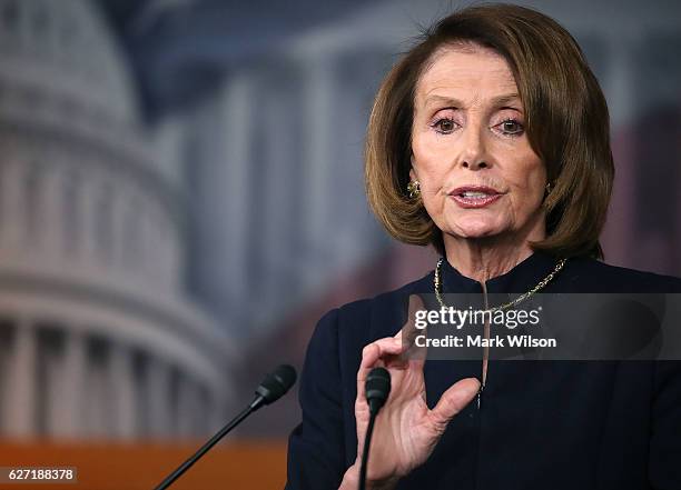 House Minority Leader Nancy Pelosi , speaks to the media during her weekly news conference on Capitol Hill, December 2, 2016 in Washington, DC....