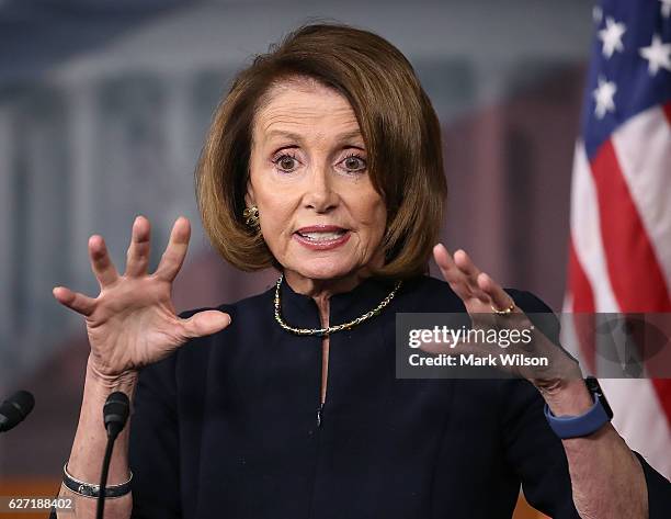 House Minority Leader Nancy Pelosi , speaks to the media during her weekly news conference on Capitol Hill, December 2, 2016 in Washington, DC....