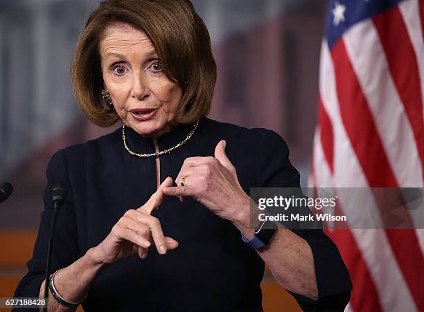 House Minority Leader Nancy Pelosi , speaks to the media during her weekly news conference on Capitol Hill, December 2, 2016 in Washington, DC....