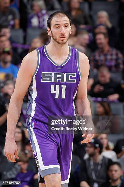 Kosta Koufos of the Oklahoma City Thunder looks on during the game against the Sacramento Kings on November 23, 2016 at Golden 1 Center in...