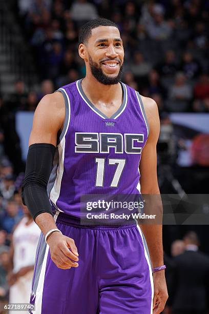 Garrett Temple of the Oklahoma City Thunder looks on during the game against the Sacramento Kings on November 23, 2016 at Golden 1 Center in...