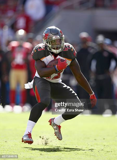 Peyton Barber of the Tampa Bay Buccaneers in action against the San Francisco 49ers at Levi's Stadium on October 23, 2016 in Santa Clara, California.