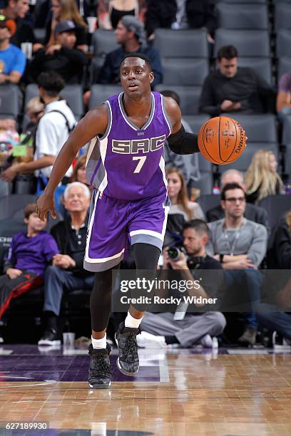 Darren Collison of the Sacramento Kings brings the ball up the court against the Oklahoma City Thunder on November 23, 2016 at Golden 1 Center in...