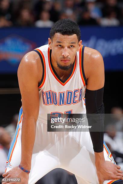 Andre Roberson of the Oklahoma City Thunder looks on during the game against the Sacramento Kings on November 23, 2016 at Golden 1 Center in...