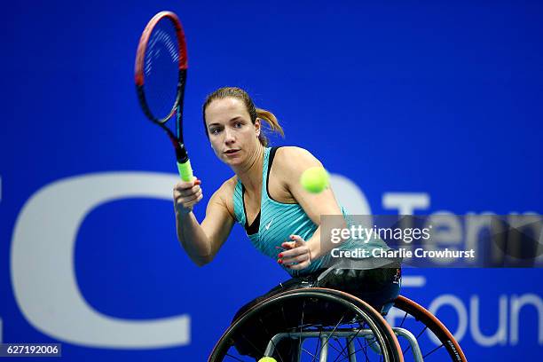 Jiske Griffioen of Holland in action during her round robin womens singles match against Lucy Shuker of Great Britain on Day 2 of the NEC Wheelchair...