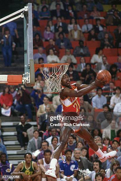 Slam Dunk Contest: Atlanta Hawks Dominique Wilkins in action dunking during competition at McNichols Sports Arena. Denver, CO 1/28/1984 CREDIT: Rich...