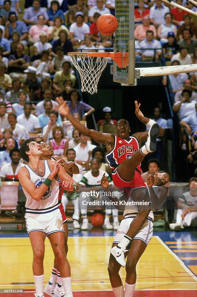Team USA Michael Jordan in action vs NBA All Stars at Hoosier Dome