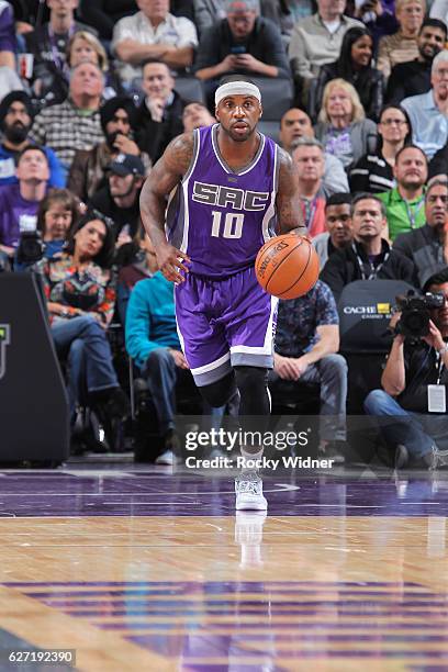 Ty Lawson of the Sacramento Kings brings the ball up the court against the Oklahoma City Thunder on November 23, 2016 at Golden 1 Center in...