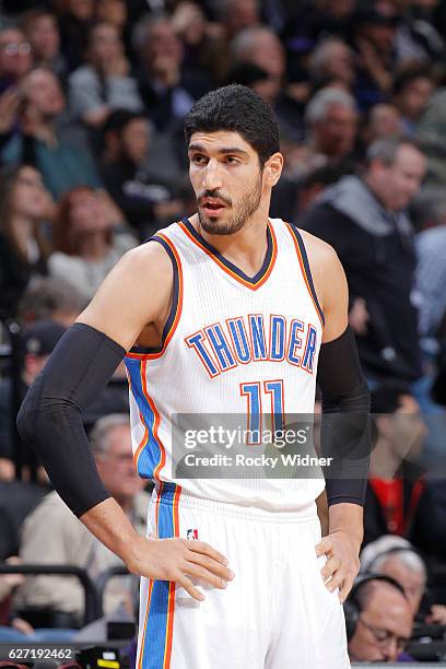 Enes Kanter of the Oklahoma City Thunder looks on during the game against the Sacramento Kings on November 23, 2016 at Golden 1 Center in Sacramento,...