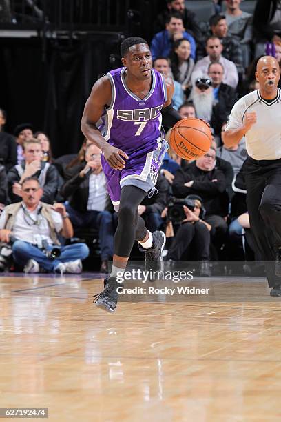 Darren Collison of the Sacramento Kings brings the ball up the court against the Oklahoma City Thunder on November 23, 2016 at Golden 1 Center in...