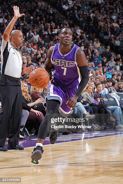 Darren Collison of the Sacramento Kings drives against the Oklahoma City Thunder on November 23, 2016 at Golden 1 Center in Sacramento, California....