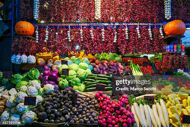 Winter prepared vegetable stall is seen in the main market on December 2, 2016 in Budapest, Hungary. The traditional Christmas market and lights will...