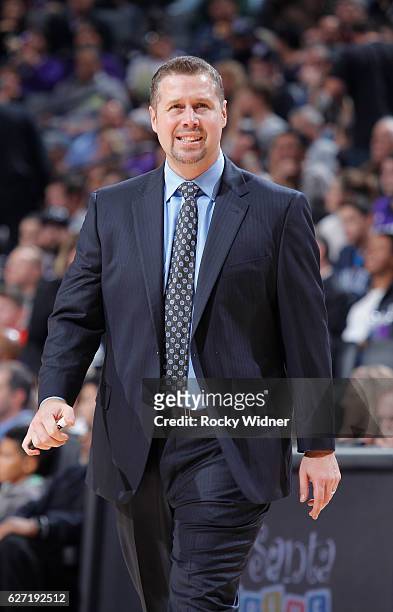 Head coach Dave Joerger of the Sacramento Kings coaches against the Oklahoma City Thunder on November 23, 2016 at Golden 1 Center in Sacramento,...