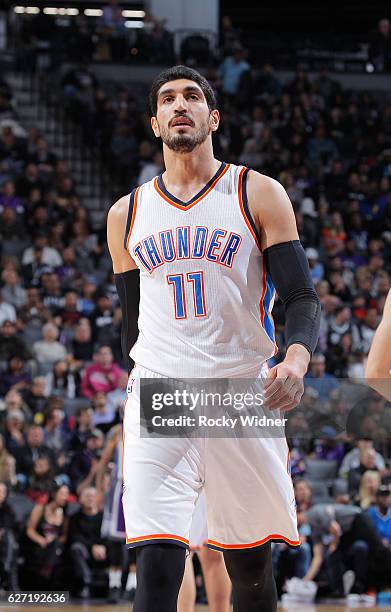 Enes Kanter of the Oklahoma City Thunder looks on during the game against the Sacramento Kings on November 23, 2016 at Golden 1 Center in Sacramento,...