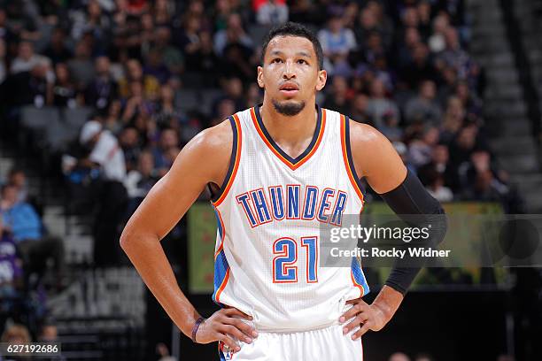 Andre Roberson of the Oklahoma City Thunder looks on during the game against the Sacramento Kings on November 23, 2016 at Golden 1 Center in...