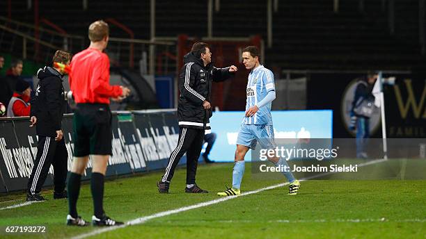 Alexander Bittroff of Chemnitz after the Red Card during the Third League match between Preussen Muenster and Chemnitzer FC at Preussenstadion on...