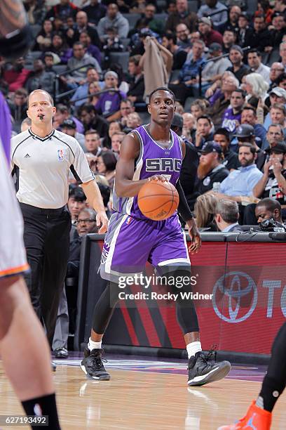 Darren Collison of the Sacramento Kings brings the ball up the court against the Oklahoma City Thunder on November 23, 2016 at Golden 1 Center in...