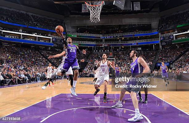 Ben McLemore of the Sacramento Kings shoots a layupa gainst the Oklahoma City Thunder on November 23, 2016 at Golden 1 Center in Sacramento,...