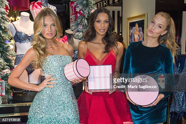 Victoria's Secret Angels Romee Strijd, Lais Ribeiro and Josephine Skriver visits the new 5th Avenue Store to share their favorite holiday gifts and...