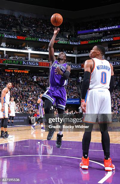 Darren Collison of the Sacramento Kings shoots against the Oklahoma City Thunder on November 23, 2016 at Golden 1 Center in Sacramento, California....