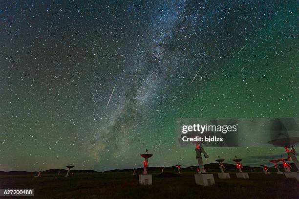 衛星受入ステーション上のペルセウス座流星群 - astrophysics ストックフォトと画像