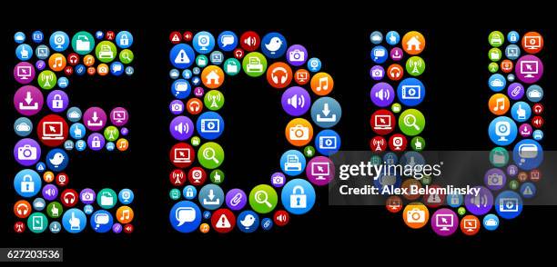 edu internet circle vector graphic illustration - learning computer headphones stock illustrations