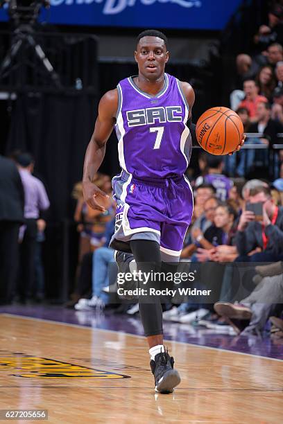 Darren Collison of the Sacramento Kings brings the ball up the court against the Oklahoma City Thunder on November 23, 2016 at Golden 1 Center in...