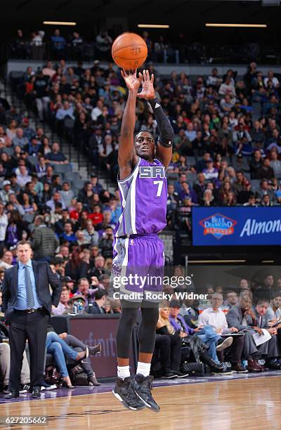 Darren Collison of the Sacramento Kings shoots against the Oklahoma City Thunder on November 23, 2016 at Golden 1 Center in Sacramento, California....