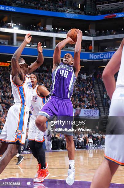 Arron Afflalo of the Sacramento Kings shoots against the Oklahoma City Thunder on November 23, 2016 at Golden 1 Center in Sacramento, California....