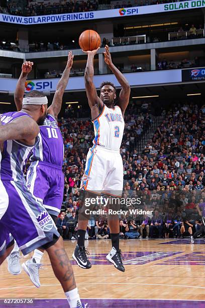 Anthony Morrow of the Oklahoma City Thunder shoots against Ty Lawson of the Sacramento Kings on November 23, 2016 at Golden 1 Center in Sacramento,...