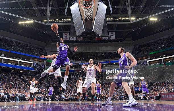 Ben McLemore of the Sacramento Kings shoots a layup against the Oklahoma City Thunder on November 23, 2016 at Golden 1 Center in Sacramento,...