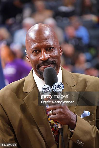 Broadcast analyst Michael Cage looks on during the game between the Oklahoma City Thunder and Sacramento Kings on November 23, 2016 at Golden 1...